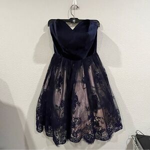 May Queen Couture size 6 blue velvet and lace mini skater dress retro Y2K